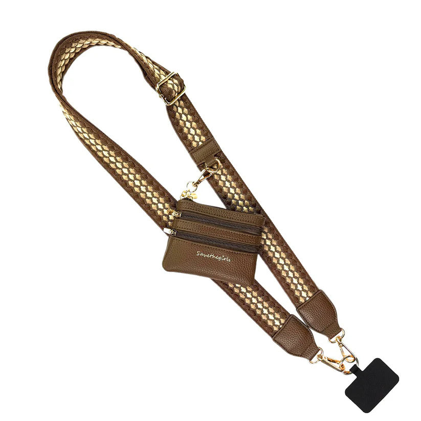 Save The Girls Clip & Go Strap with Zippered Pouch Fun Dots in Brown