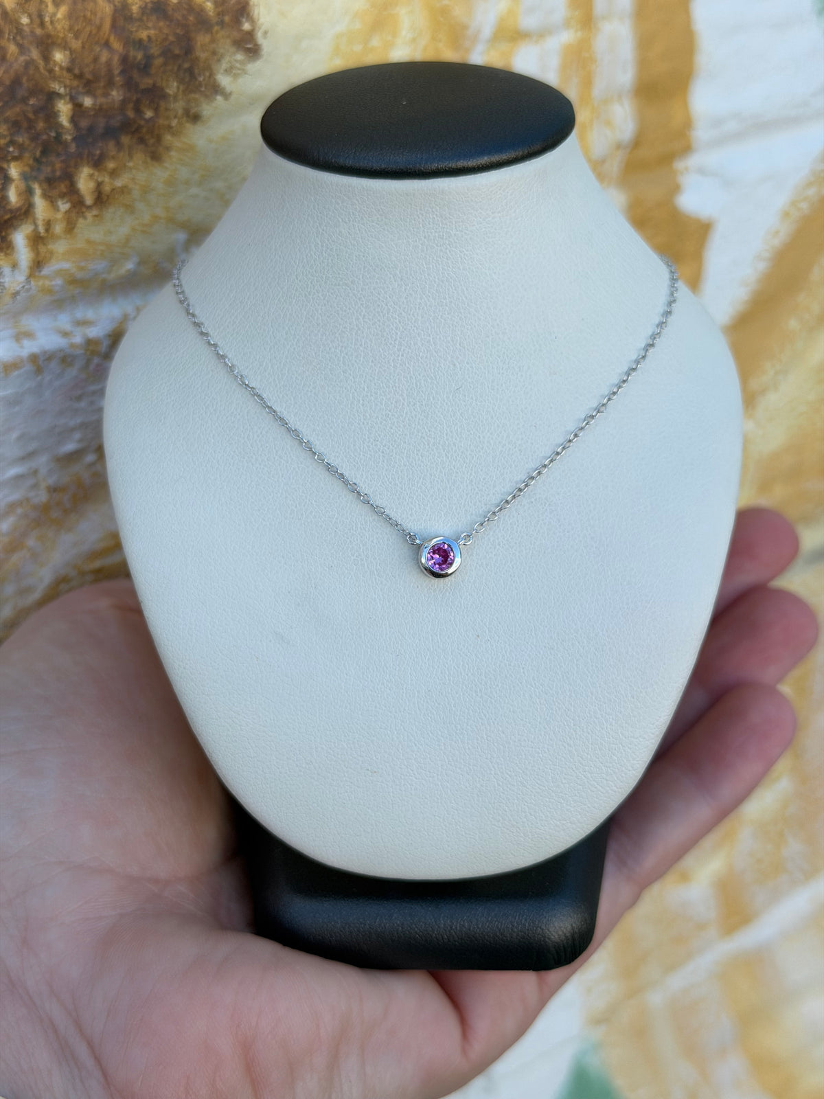 XP-829 10K White Gold 4MM Bezel Set Birthstone Necklace