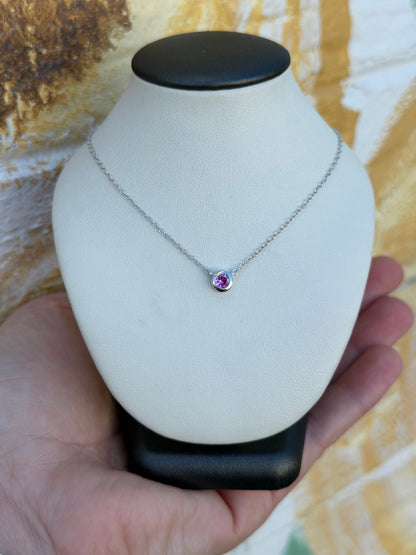 XP-829 10K White Gold 4MM Bezel Set Birthstone Necklace