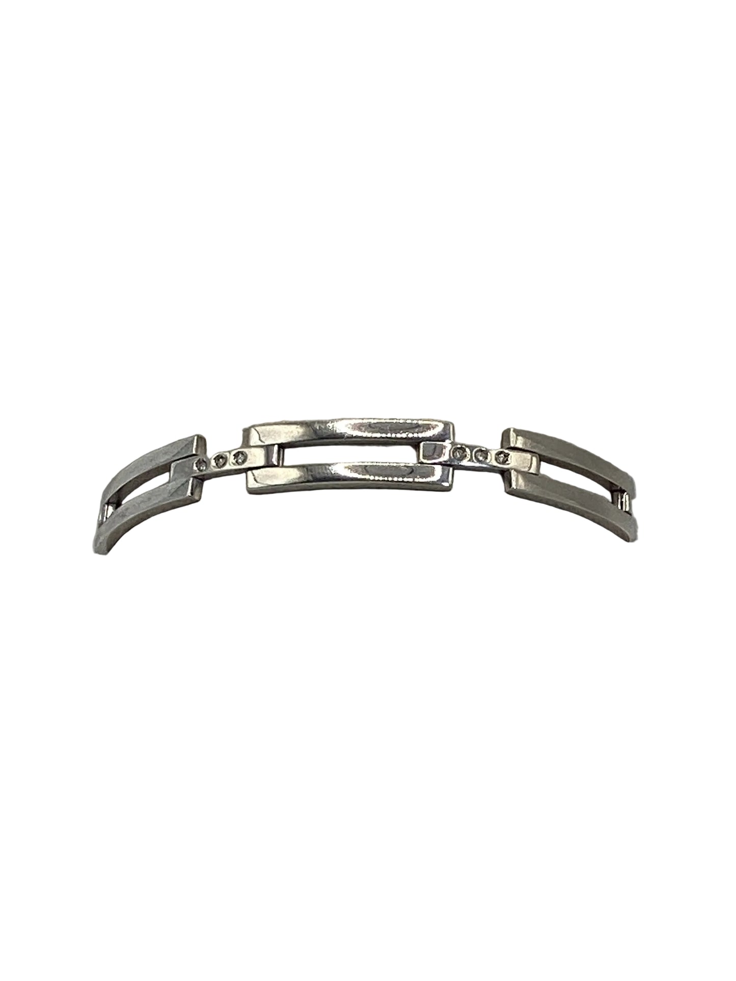 U 018133 Sterling Silver Curved Bar Bracelet With Natural Diamonds