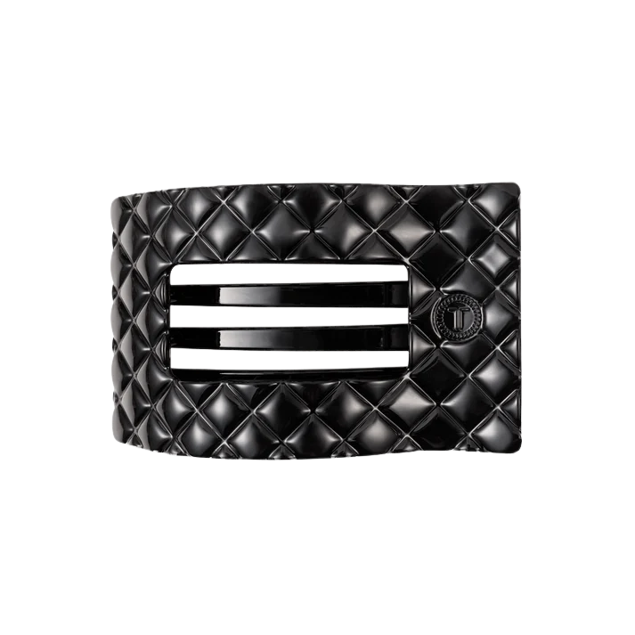Teleties Quilted Medium Flat Rectangle Hair Clip - Jet Black