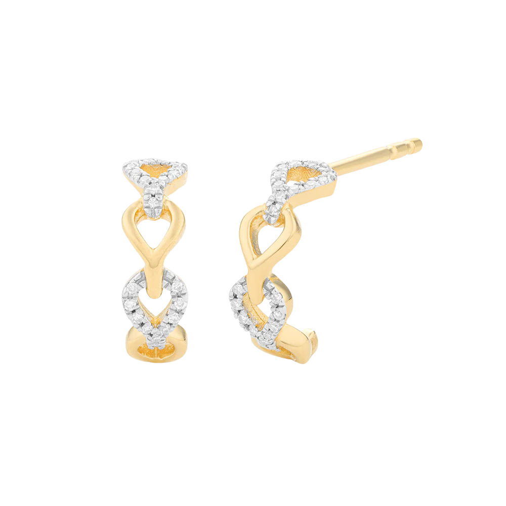 Ella Stein Sterling Silver Gold Plated .06CTTW Diamond In The Link Huggie Earrings