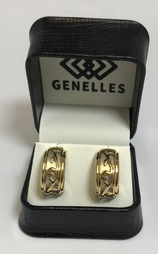 U CKNO12333 14K YG Swirl Pattern Half Hoop Earrings