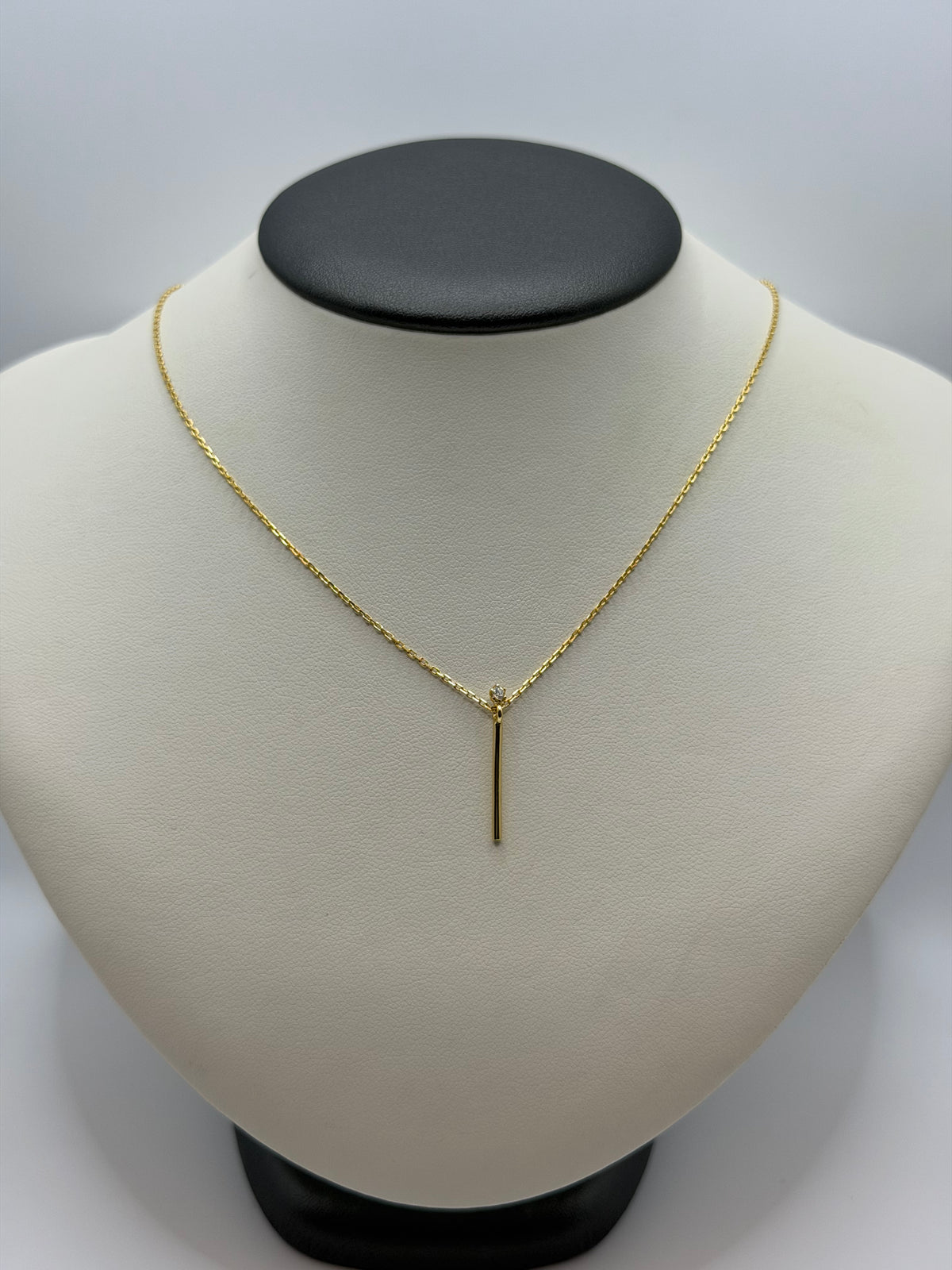 Gold-Plate Sterling Silver CZ Bar Necklace 16"+ 2" Long 0