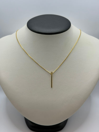 Gold-Plate Sterling Silver CZ Bar Necklace 16"+ 2" Long 0