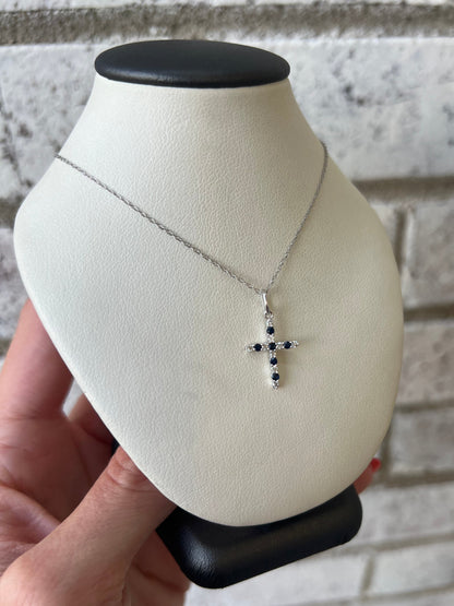 XP-1371-S-WG 10K White Gold Sapphire/Diamond Cross Pendant with 18in Chain 0