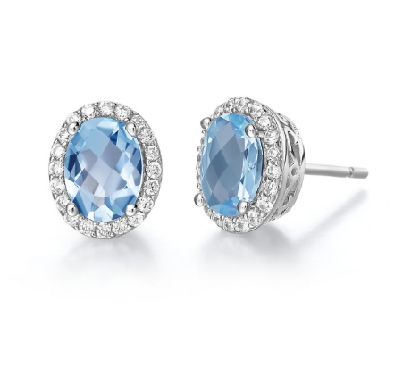 GE008BTP00 ER Sky Blue Topaz Sterling Silver Simulated Diamonds Earrings
