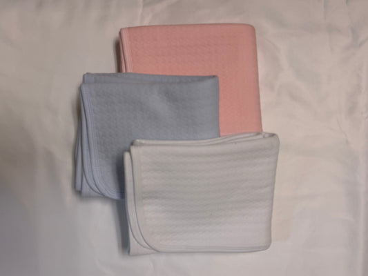 Baby Receiving Blankets with Pearl Quilted Design in Pink, White, or Blue