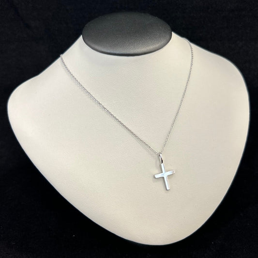 10K White Gold Plain Cross Necklace