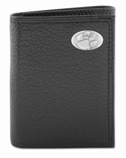 CLE-IWT2-PBBL-BLK Zep-Pro Clemson Tri-Fold Wallet Black Pebble Leather 0