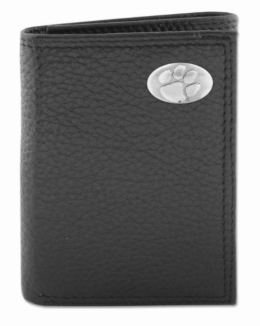 CLE-IWT2-PBBL-BLK Zep-Pro Clemson Tri-Fold Wallet Black Pebble Leather 0