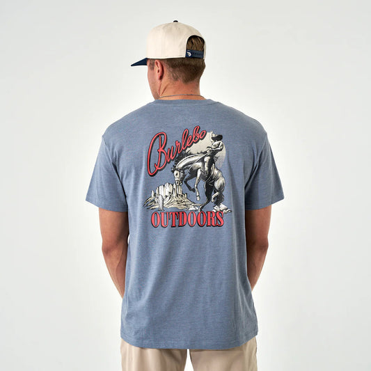 Burlebo Short Sleeve Tee - Moonlit Cowboy - Heather Blue Jean