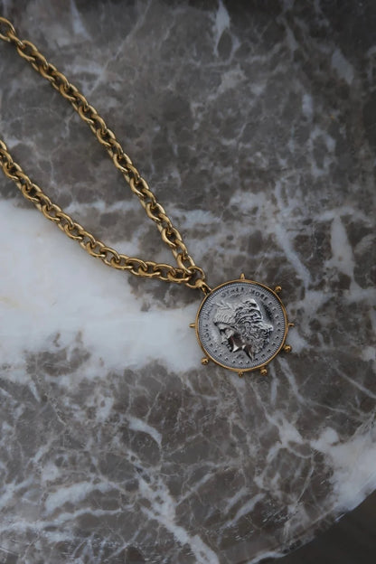 Chansuttpearls Two Tone Coin Necklace 18k Gold Plated Stainless Steel  18"-20" Long Water Resistant 0