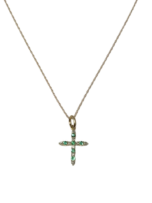 XP-1371-EM 10K Yellow Gold Emerald/Diamond Cross Necklace