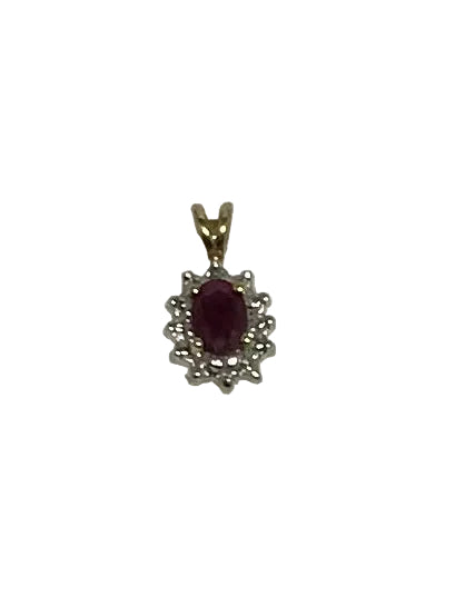 U 44735 10K Yellow Gold Oval Red/Clear Stone Pendant