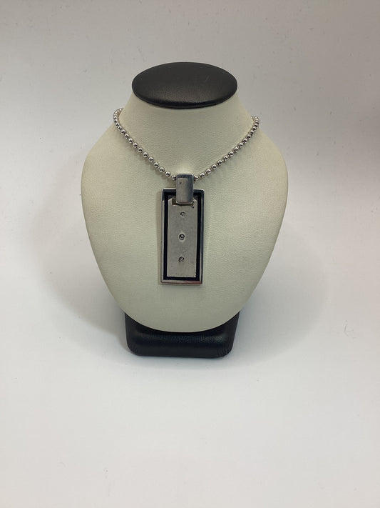 Sterling Silver Diamond and Onyx Bar Pendant Necklace
