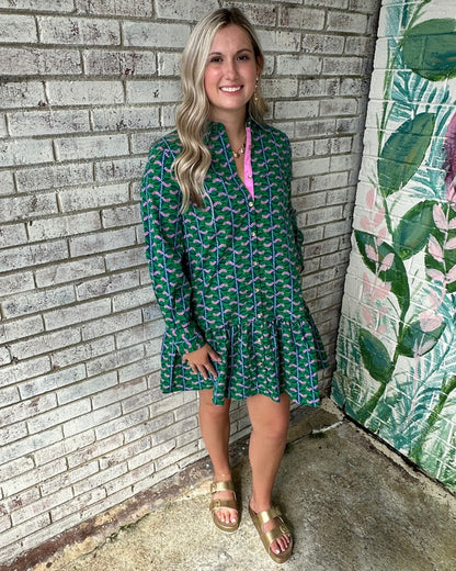 The Fiona Dress in Honey Vines Green