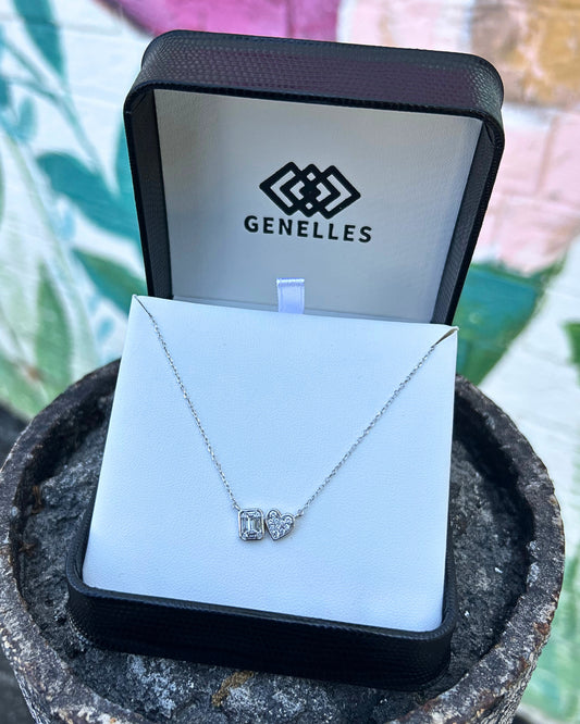XP-1350-SS Sterling Silver .35CTW Lab Grown Diamond Emerald & Heart Necklace