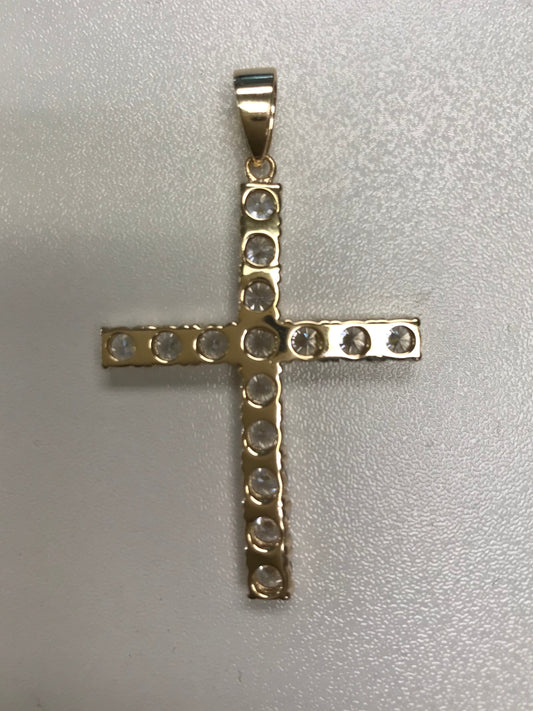 Gold Plated Sterling Silver Large CZ Cross Pendant