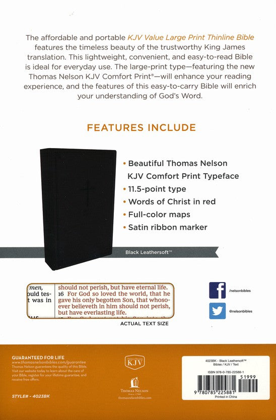 9780785225881 KJV, Value Thinline Bible, Large Print, Leathersoft, Black, Comfort Print