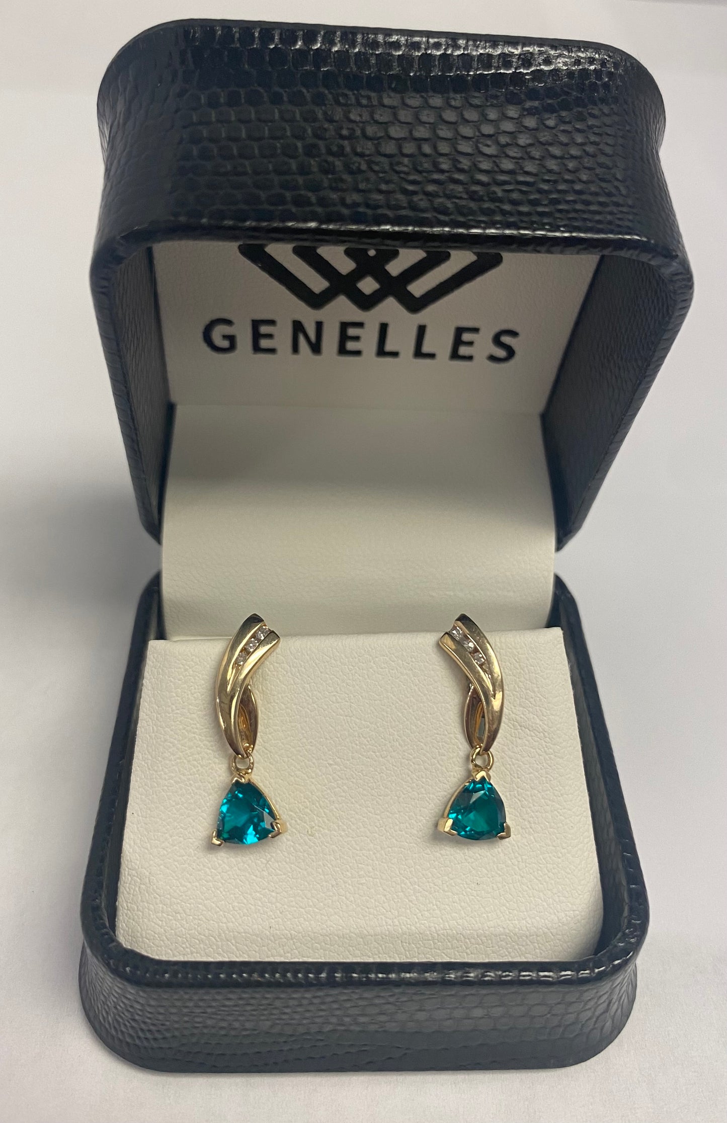 U 27573 14K YG Green and Clear Stone Earrings