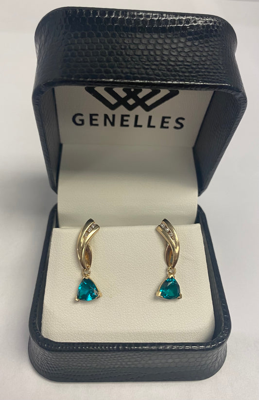 U 27573 14K YG Green and Clear Stone Earrings