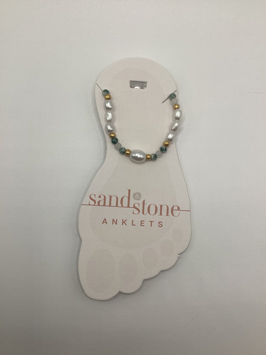 SS-ANKG39 Sand & Stone Gold Tone Pearl Green Anklet
