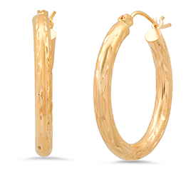 10K Yellow Gold 2mm x 25mm Diamond Cut Hoop Earrings