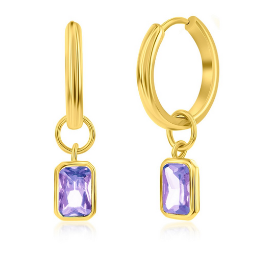 Sterling Silver Gold Plated "June" Rectangle Hoop Earrings