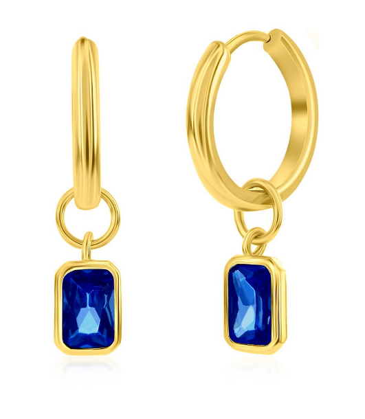 Sterling Silver Gold Plated "September" Rectangle Hoop Earrings