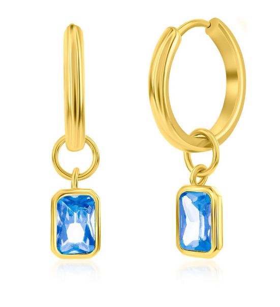 Sterling Silver Gold Plated "December" Rectangle Hoop Earrings