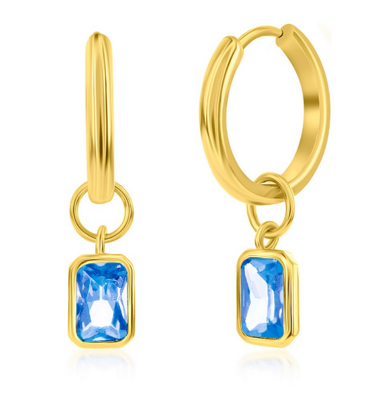 Sterling Silver Gold Plated "December" Rectangle Hoop Earrings