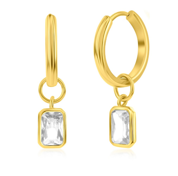Sterling Silver Gold Plated "April" Rectangle Hoop Earrings