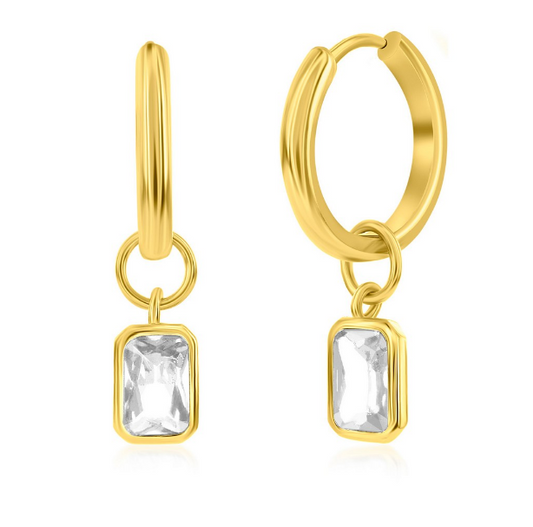 Sterling Silver Gold Plated "April" Rectangle Hoop Earrings