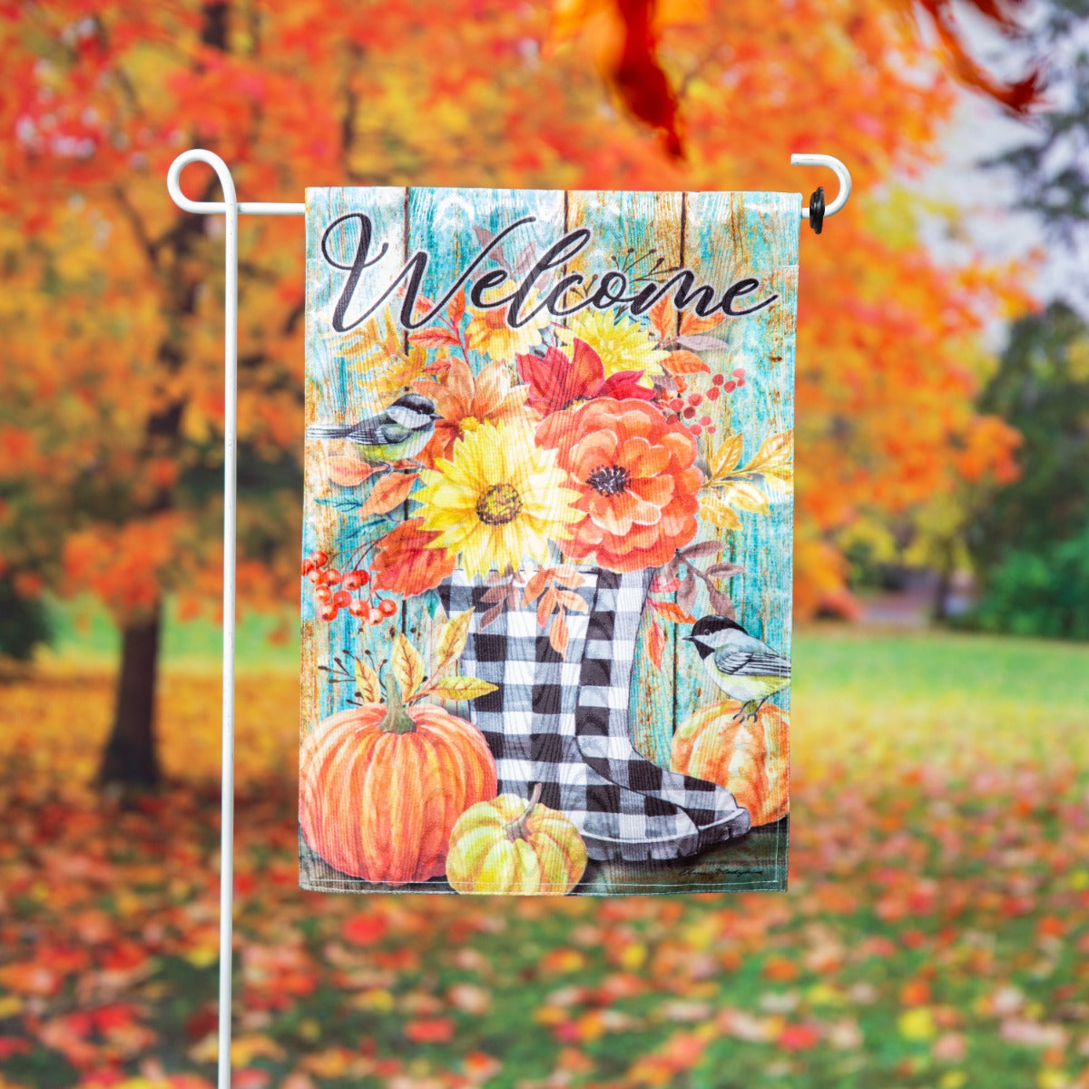 Fall Welcome Boots Garden Flag