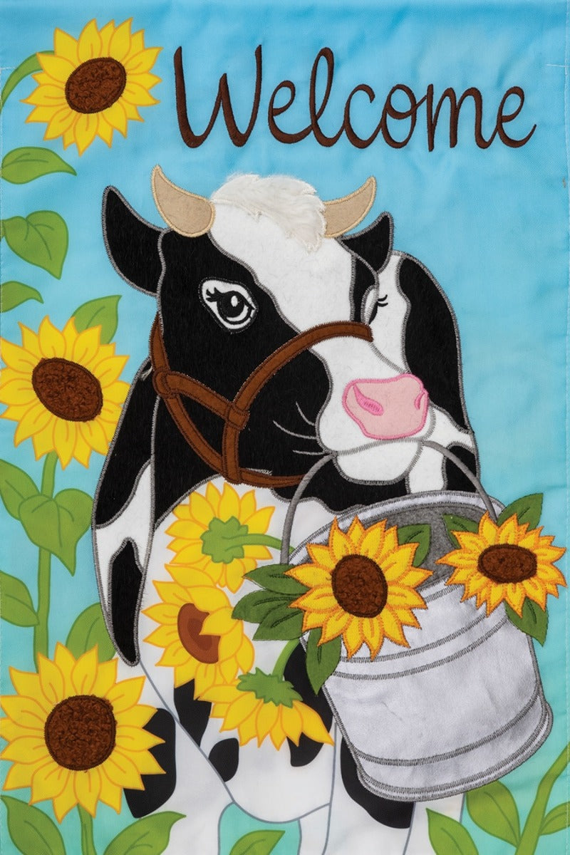 Sunflower Cow Applique Garden Flag