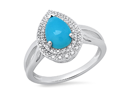 Sterling Silver Turquoise & Diamond Ring Size 7