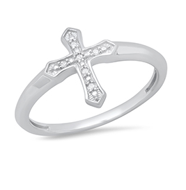 Sterling Silver Cross Diamond Ring