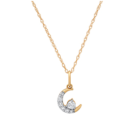 10K Yellow Gold .15CTTW Diamond Moon Pendant Necklace