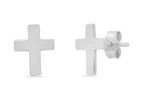 Sterling Silver Plain Cross Earrings