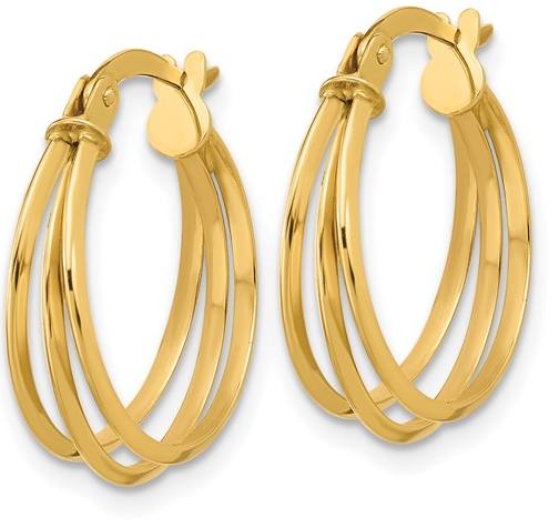 10K Yellow Gold 3 Row Round Hoop Earrings