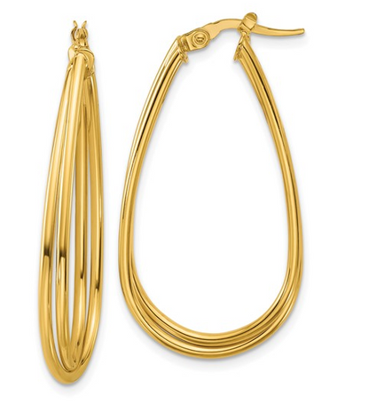 10K Yellow Gold Polished Twist Teardrop Hoop Earrings
