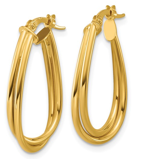 10K Yellow Gold Polished Twist Oval Teardrop Hoop Earrings