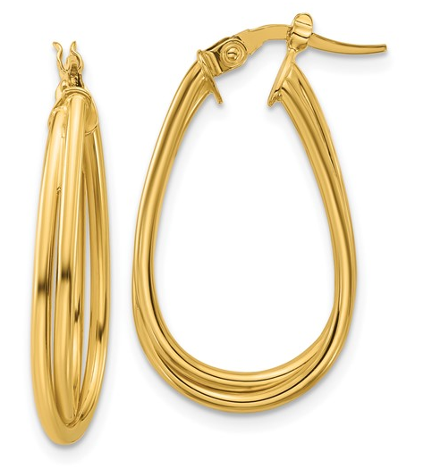 10K Yellow Gold Polished Twist Oval Teardrop Hoop Earrings