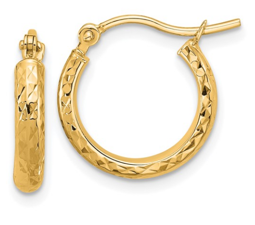 10K Yellow Gold Diamond Cut 2.8x15mm Hollow Hoop Earrings