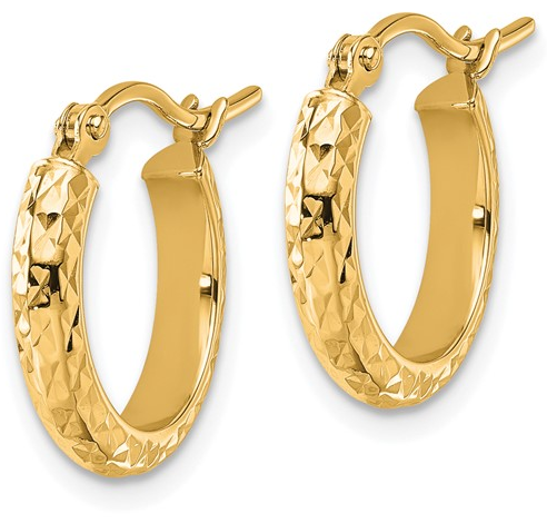 10K Yellow Gold Diamond Cut 2.8x15mm Hollow Hoop Earrings