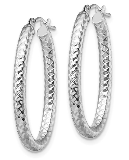 10K White Gold ForeverLite Polished & Textured Hoop Earrings