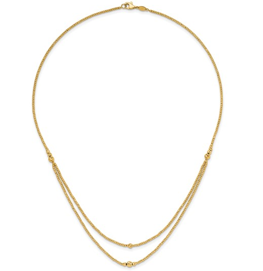 10K Yellow Gold Polished & Diamond Cut Beaded 2 Strand Necklace