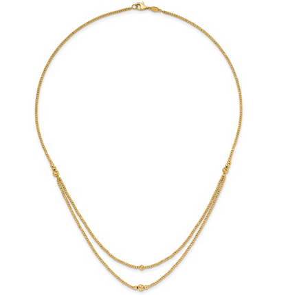 10K Yellow Gold Polished & Diamond Cut Beaded 2 Strand Necklace