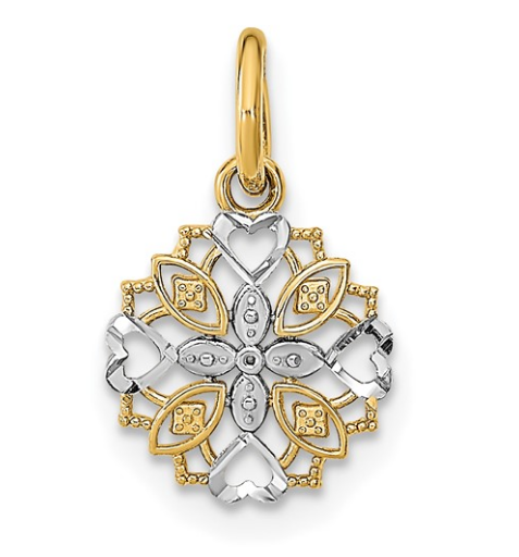 10K Two Tone Cut-Out Heart Edge Flower Charm
